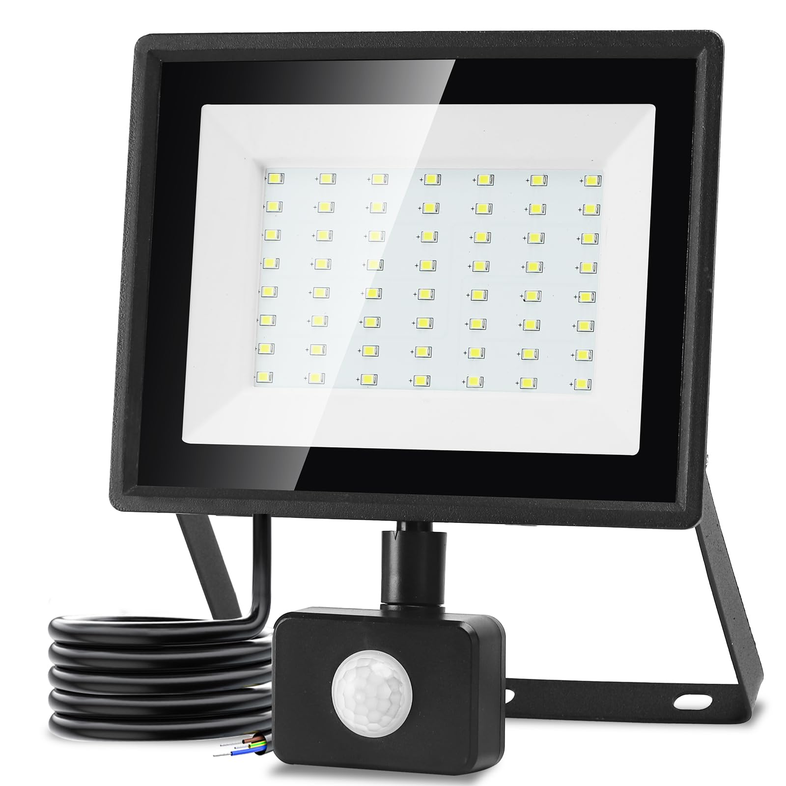 Aigostar Foco LED con Sensor Movimiento 50W,4300LM Super Brillo Focos LED Exterior IP65 Impermeable,Blanco Frío 6500K Proyector Led Exterior,Perfectas para Jardín, Garaje, Patio, etc.