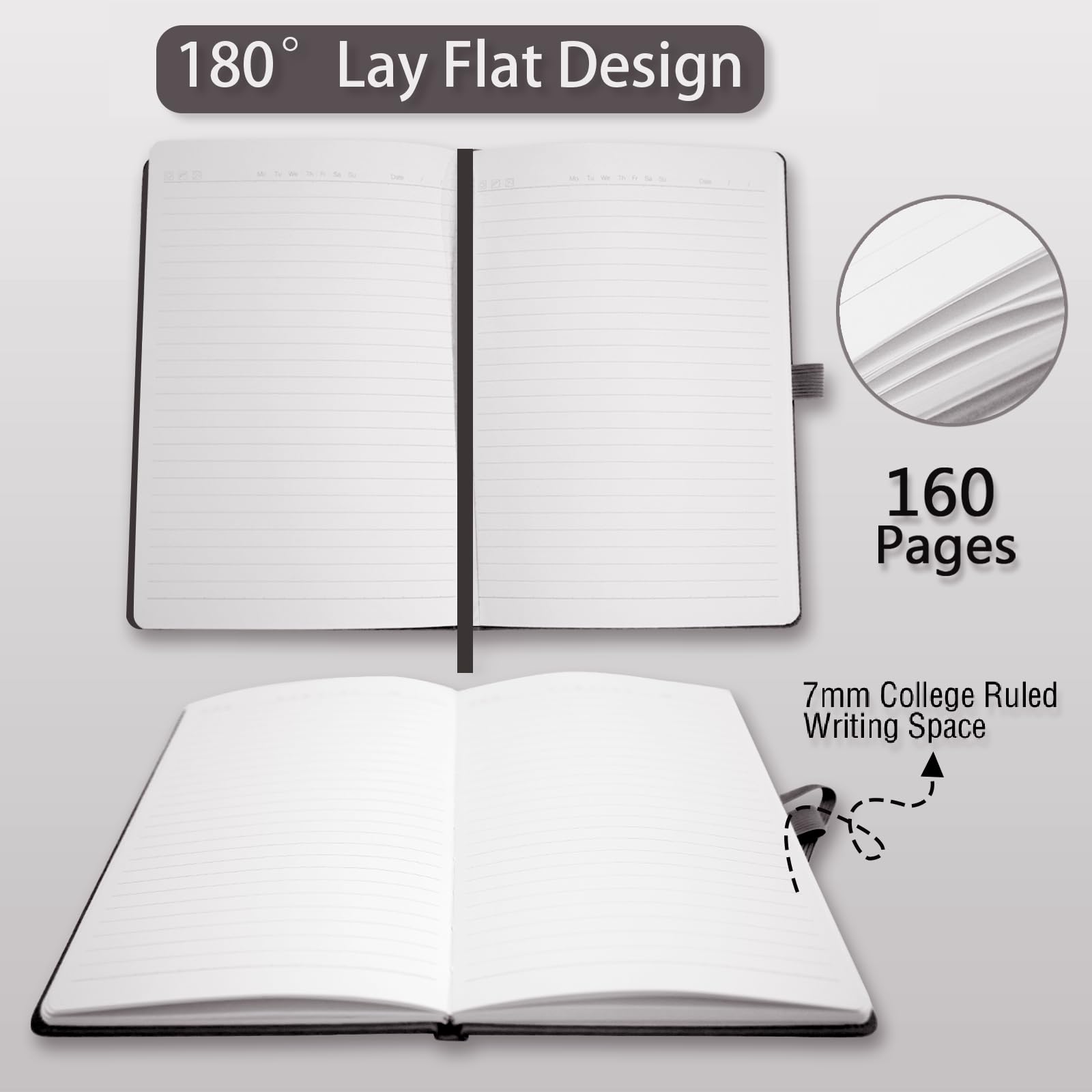Heture Paquete de 8 cuadernos rayados, cuadernos de tapa dura A5, 5.5 x 8.3 pulgadas, 100 g/m², 160 páginas, cuadernos clásicos con rayas universitarias para escribir, trabajar, viajar, universidad