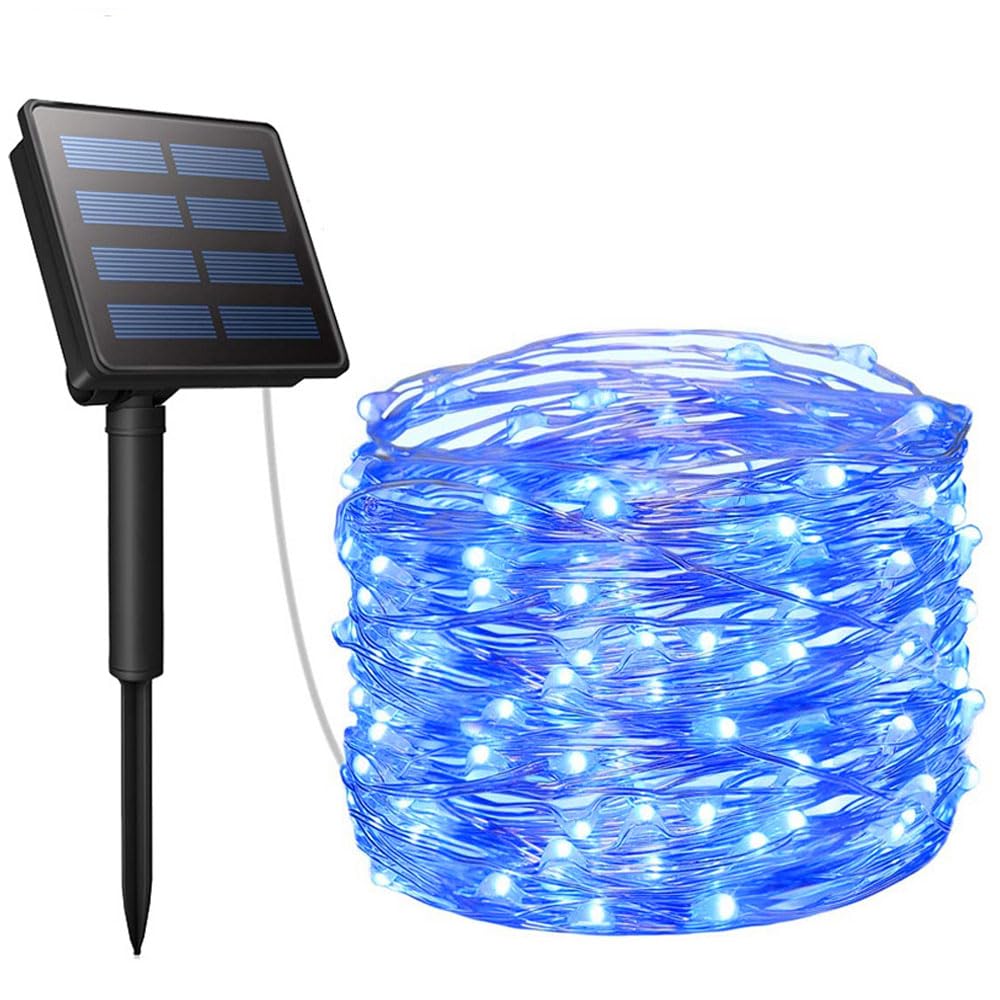 Treer Solar Outdoor Fairy Lights, Solar Powered Copper Wire Garden Lights, Outside IP65 Waterproof Garden Ornaments Outdoor LED String Lighting for Yard Wedding Patio (Blue,22m)