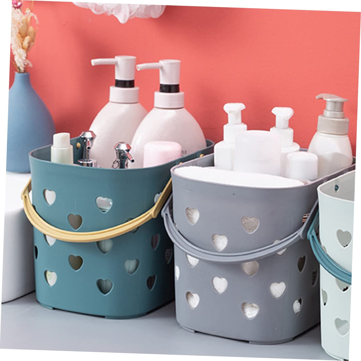 Cesta para Guardar Champú con Diseño Hueco y Apilable de Pp Azul, Cesta de Ducha Portátil Adecuado para Organizar Productos de Baño