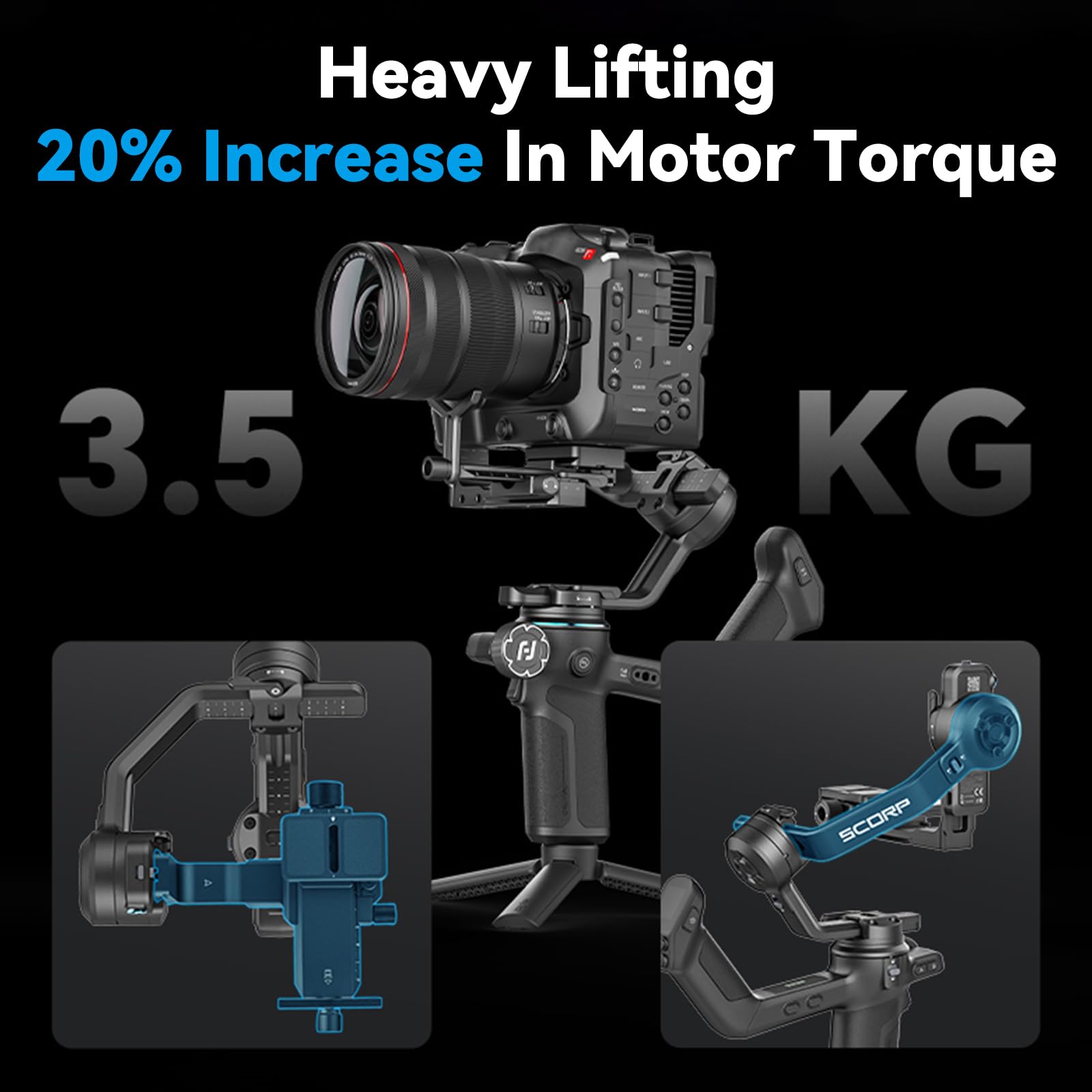 FeiyuTech SCORP 3 Gimbal Stabilizer, 3-Axis Camera Gimbal 7.7lbs Payload Vertical Shooting Control with Touch Screen for Mirrorless Camera with Short Lens, Compact Cameras