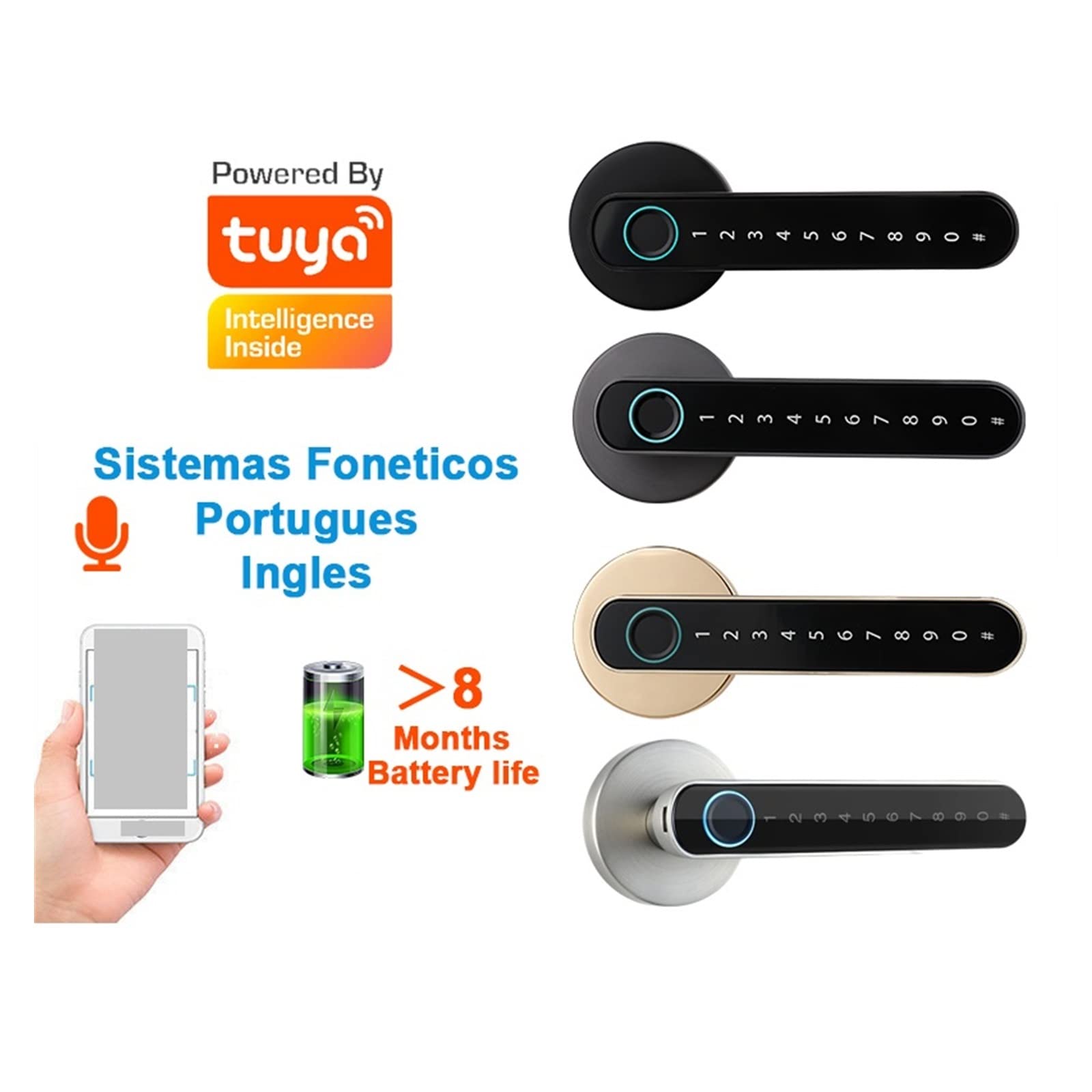 Serratura Smart, Tuya Impronta digitale biometrica Serratura intelligente Password Serratura digitale elettronica Serratura senza chiave Manopole for porte for la casa della camera da letto ,Smart Loc