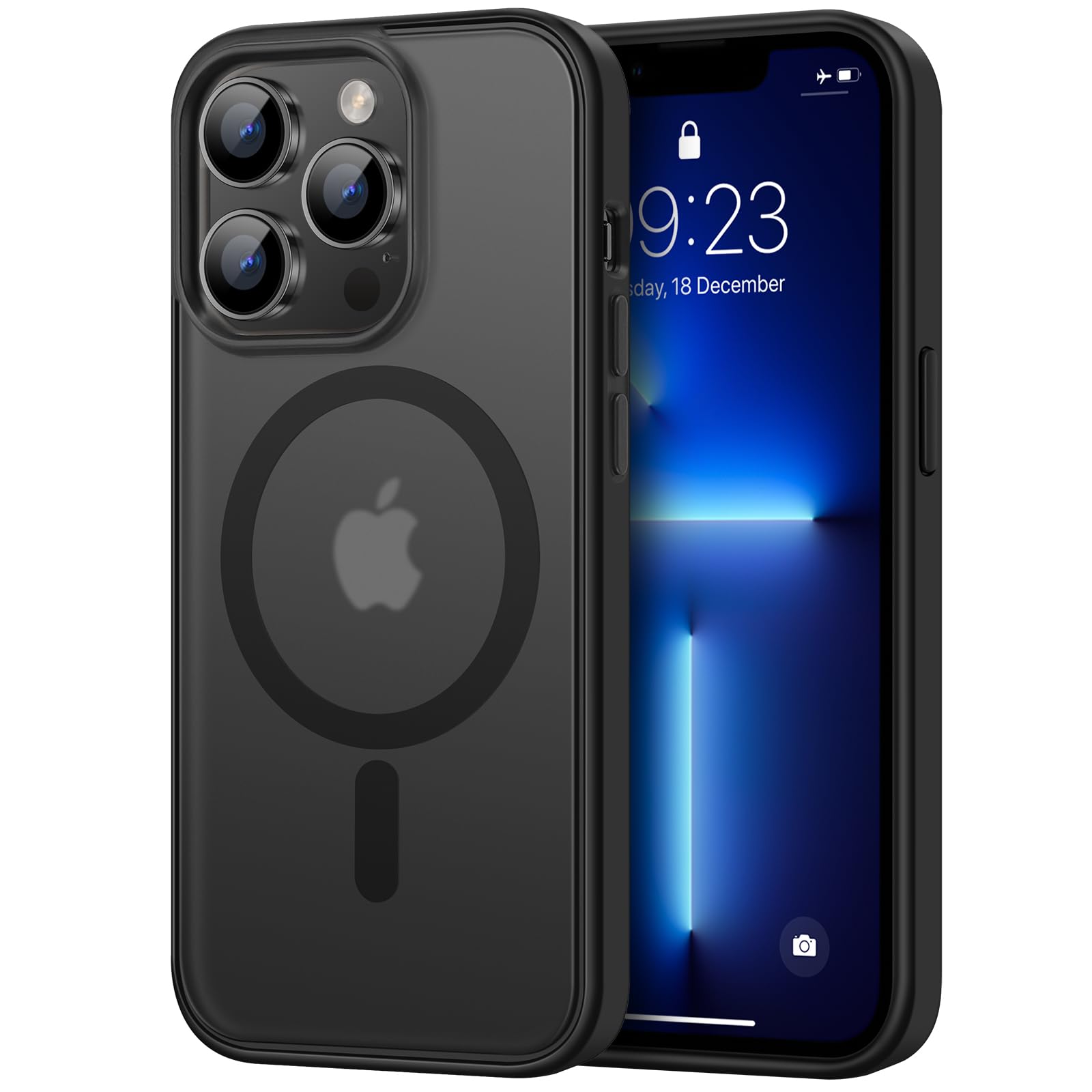 TENDLINMagnetic Case Compatible with iPhone 13 Pro Max Case [Compatible with MagSafe] Translucent Matte Hard Back with Soft Silicone Bumper Comfortable Case (Black)