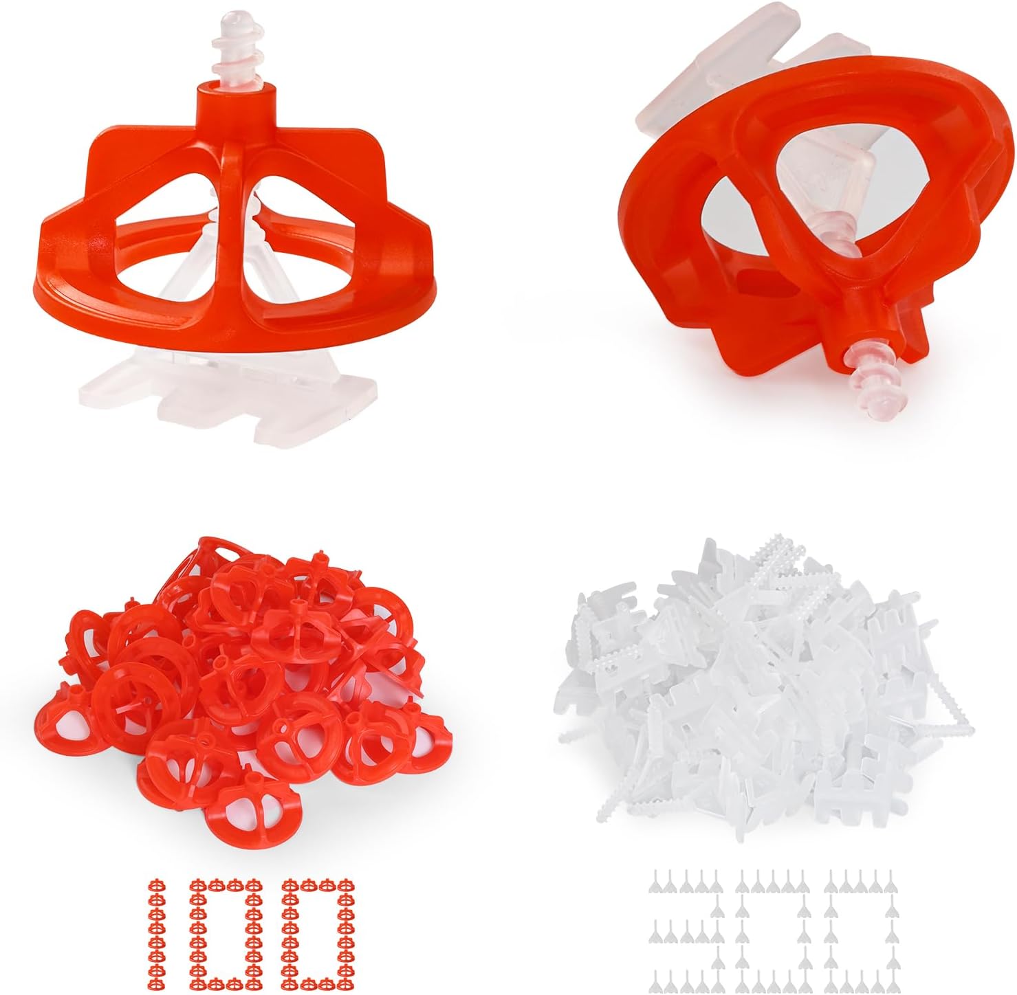 Storystore Tile Leveling System Clips, 300 Pcs Tile Spacers and 100 Pcs Red Cap Tile Leveling Clips for Wall/Floor Ceramic Tile and Stone Installation, Effortless DIY Install, Precision Gap Control 1/8 Inch 300Base+100Caps