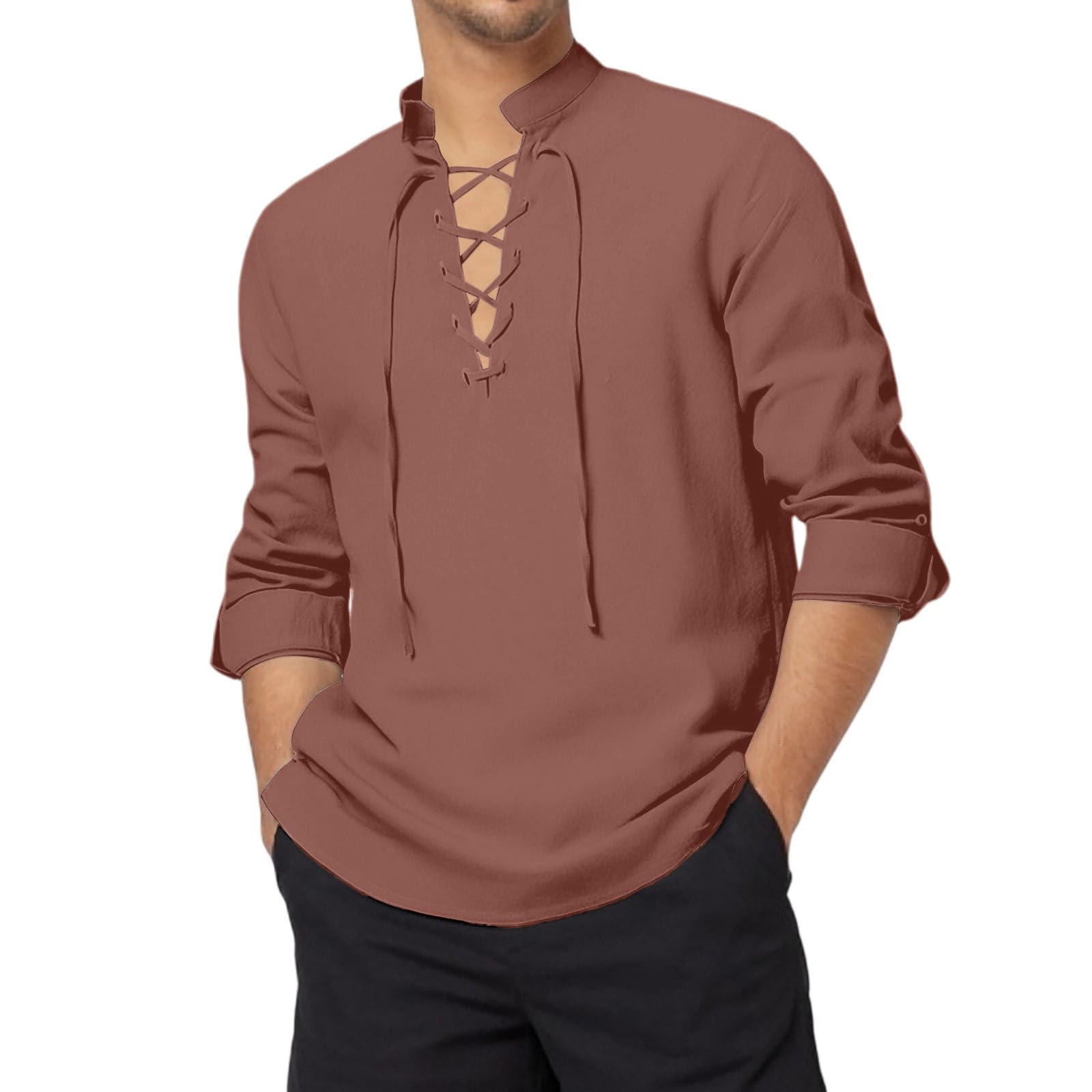 Pirate Costume Men Medieval Pirate Shirt Linen Top Victorian Blouse