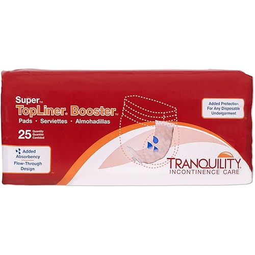Tranquility TopLiner Disposable Booster Pads with Adhesive Strip, Secure Placement, Extra Absorption, Odor Control, Stackable, Super (15" x 4.25") 100 ct