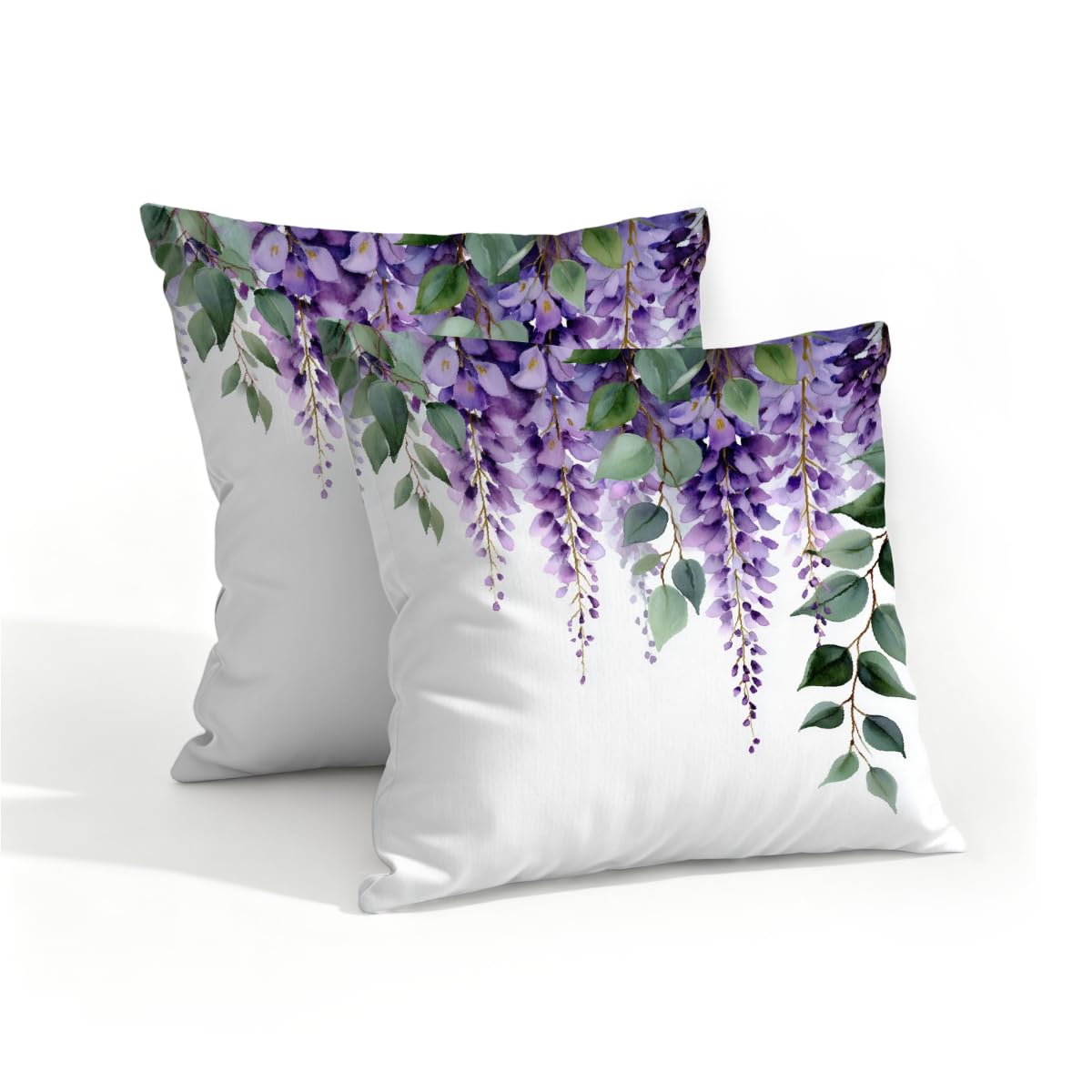 Outdoor Pillow Covers Waterproof Pillowcases 16x16in Set of 2 Wisteria Floral Eucalyptus Leaves Decorative Throw Cushion Case for Couch Sofa Garden Patio Furniture