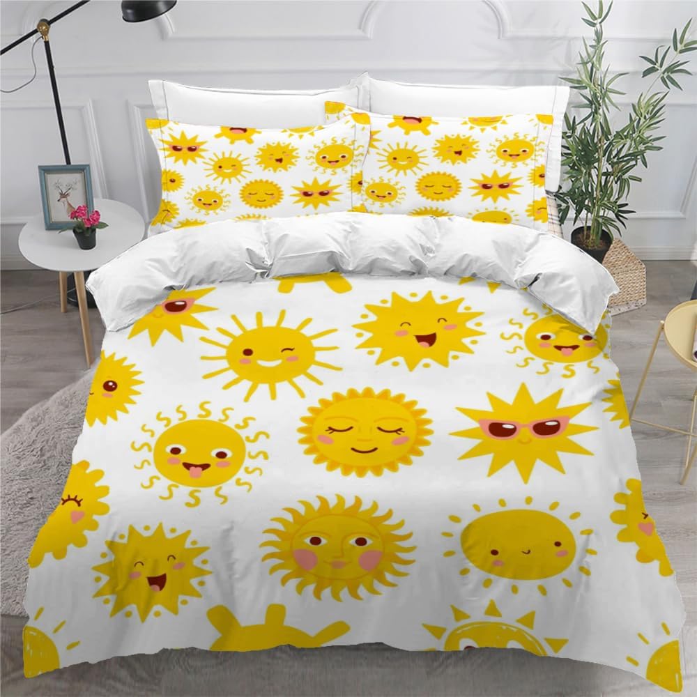 MEVASA Kids Bedding Duvet Cover Set - Yellow White Fluffy Microfiber Hypoallergenic Single - 3 Pieces /135x200