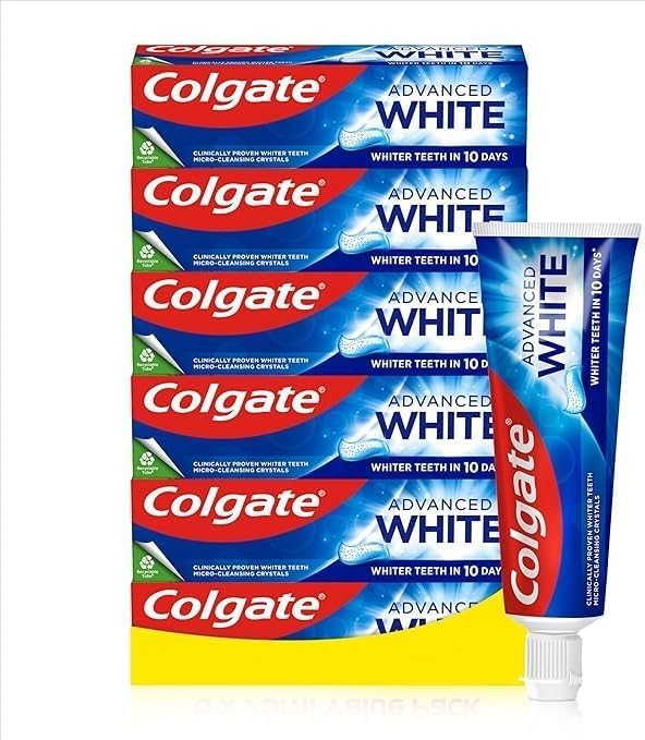 Colgate Advanced White Toothpaste 100ml, Pack of 6, clinically proven whiter teeth in 10 days