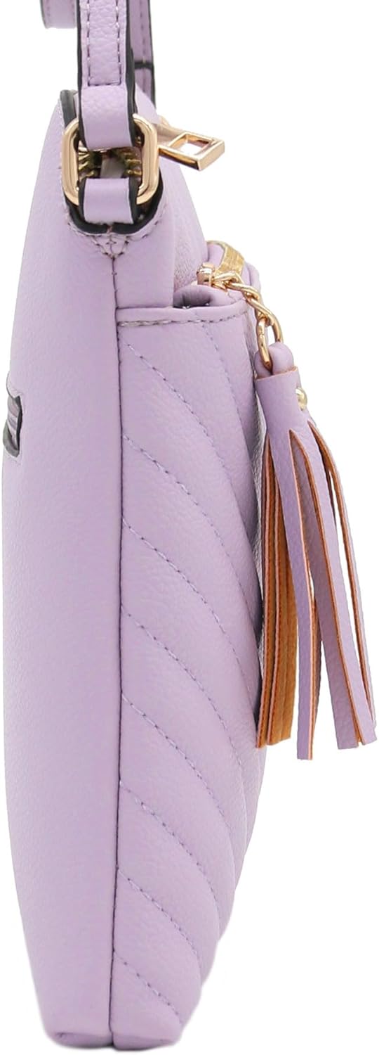 FashionPuzzle Chevron Quilted Medium Crossbody Bag with Tassel Accent - Image 5