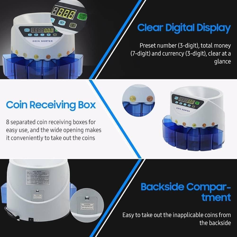 TYH Mini Dispositivo di Conteggio Automatico Digitale, Display a LED per Macchina Automatica Elettrica Professionale, Selezionatore di Contamonete per Conteggio in Batch di 300-500 Monete/min