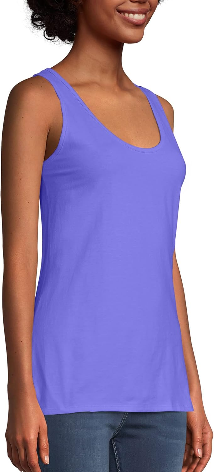 Hanes Women's Scoopneck Cotton Jersey Tank, Classic Cotton Tank Top, Lightweight Cotton Tank for Women Large Petal Purple