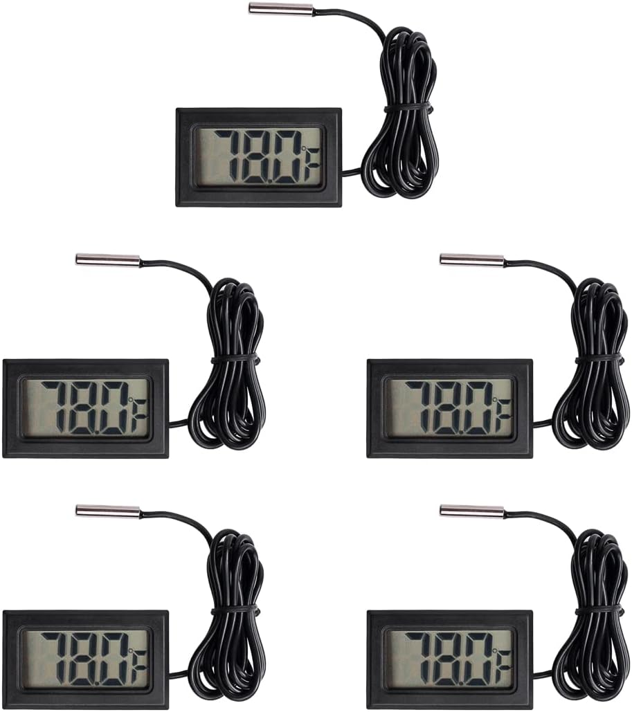 HiLetgo 5pcs Digital LCD Thermometer Temperature Digital LCD Fridge Thermometer Water Temperature with Probe Fahrenheit