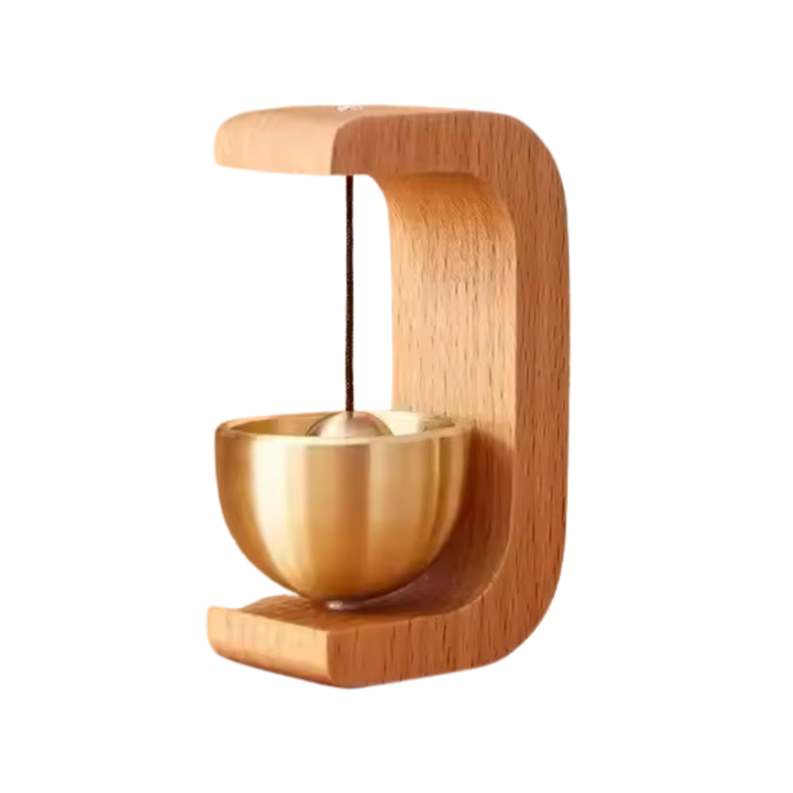 MODOVO Wooden Door Bell – Handmade Magnetic Brass Wind Chime with Solid Wood Frame & Golden Bell | Elegant Home Décor, Housewarming (Natural Oak & Brass)
