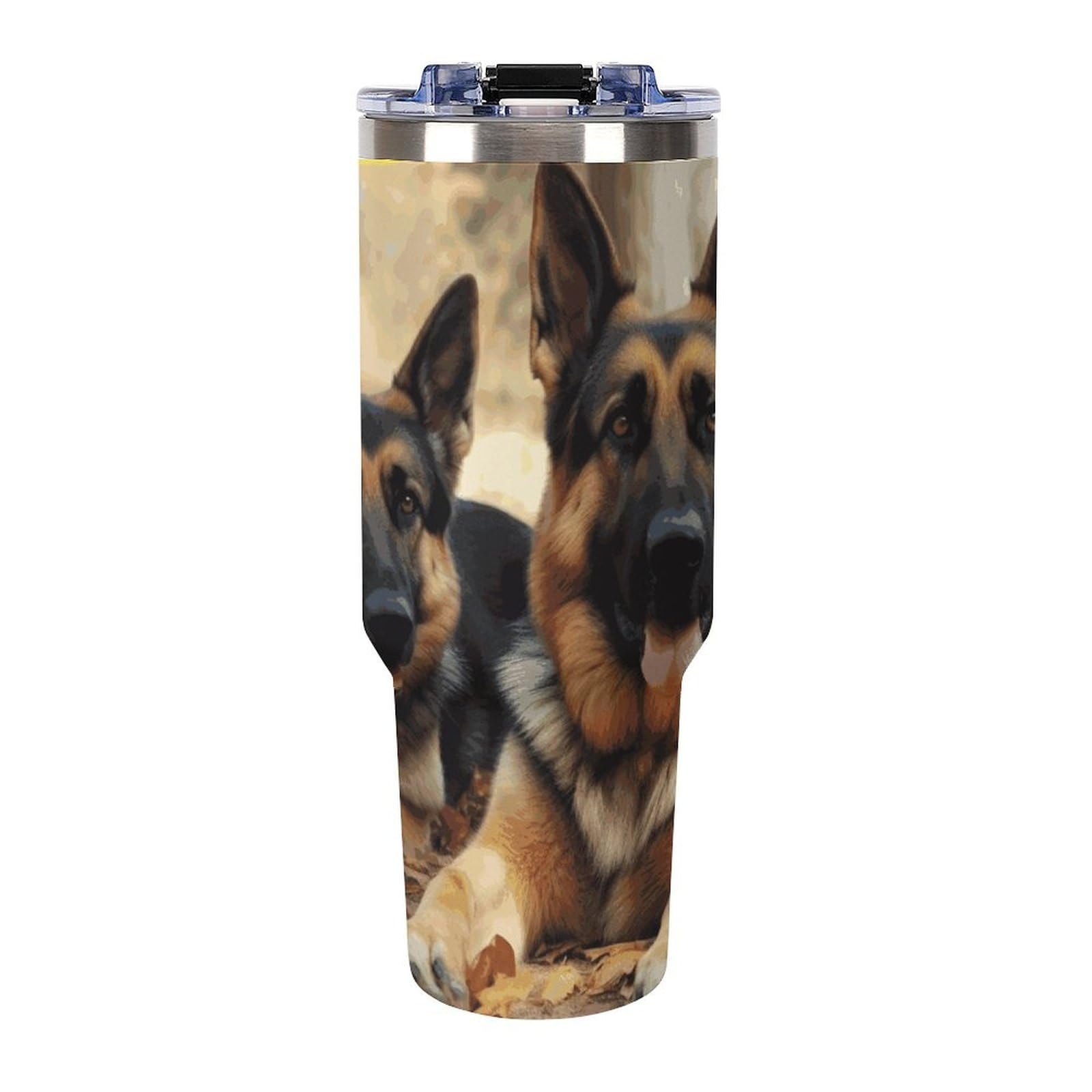 Autobecher mit großem Fassungsvermögen und Strohhalm-Deckel, deutscher Schäferhund, auslaufsicher, isoliert, Edelstahl, passt in Auto-Becherhalter