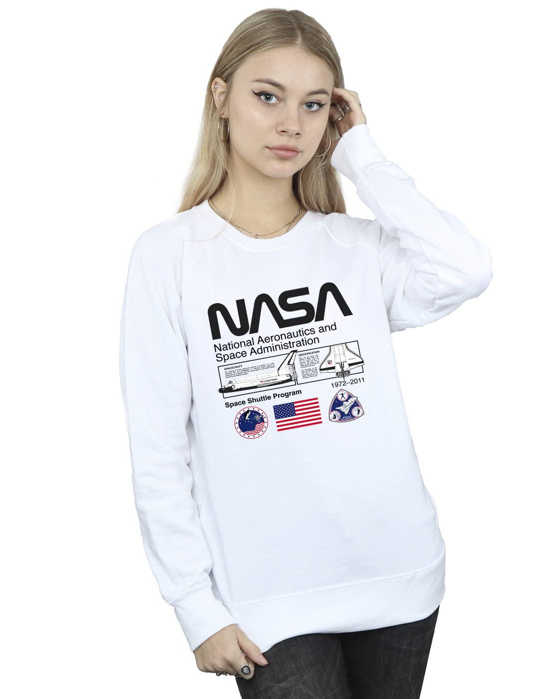 Absolute Cult Women's White Nasa Space Admin Sweatshirt Small
