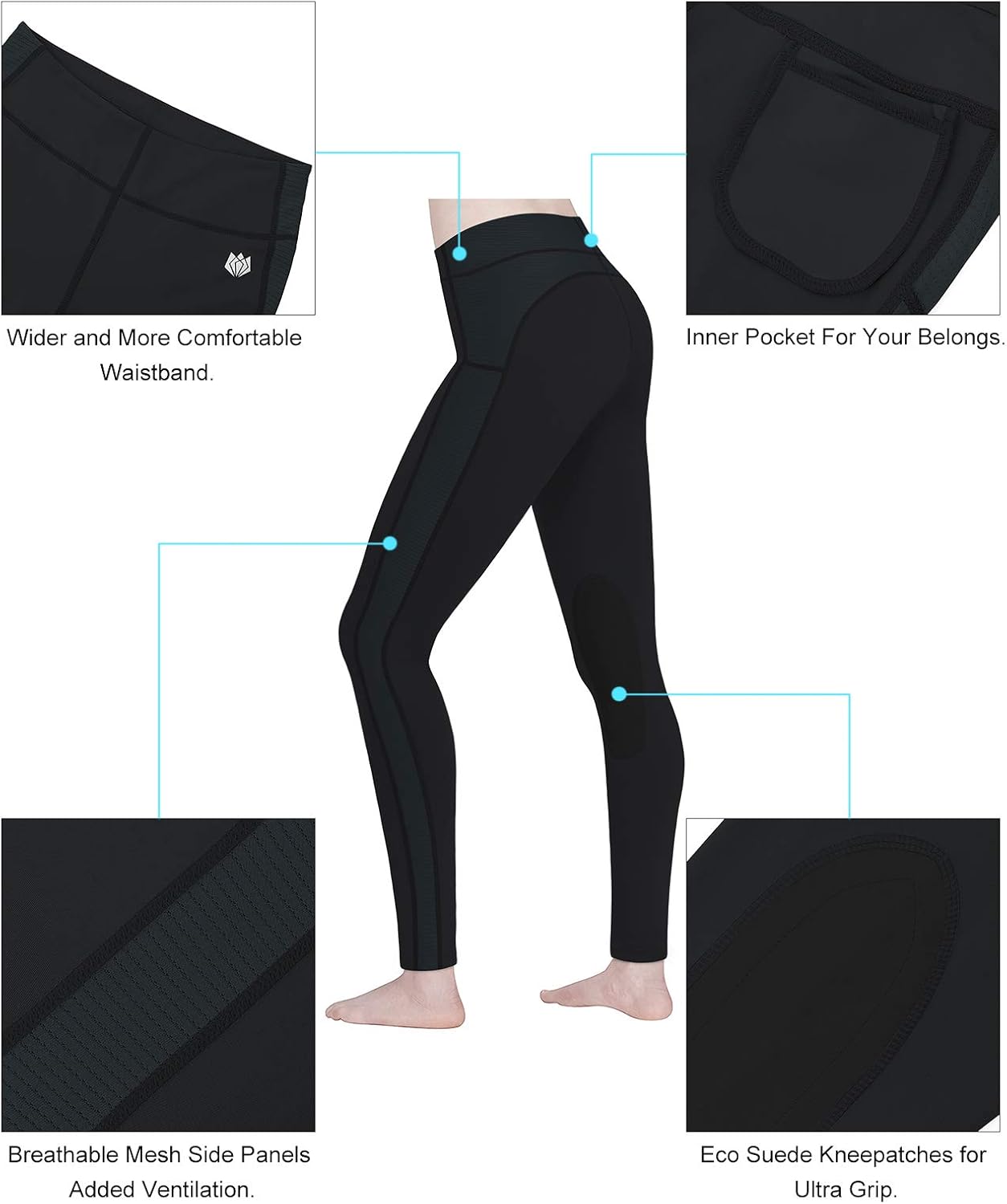 FitsT4 Women's Riding Tights Knee Patch Equestrian Breeches Horse Pants Ventilated Active Schooling Tights : Clothing, Shoes & Jewelry