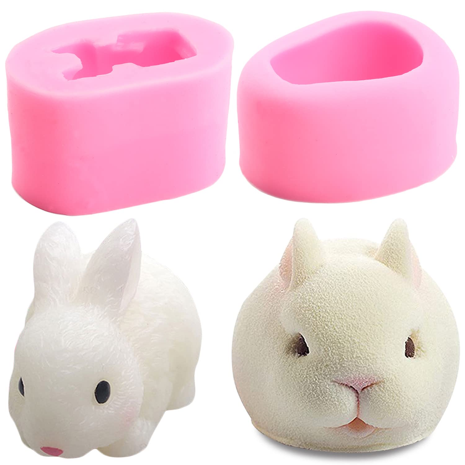 ZiXiang 3D Rabbit Silicone Mold Bunny Fondant Molds For Chocolate Candy Cake Decorating Set Of 2 - 