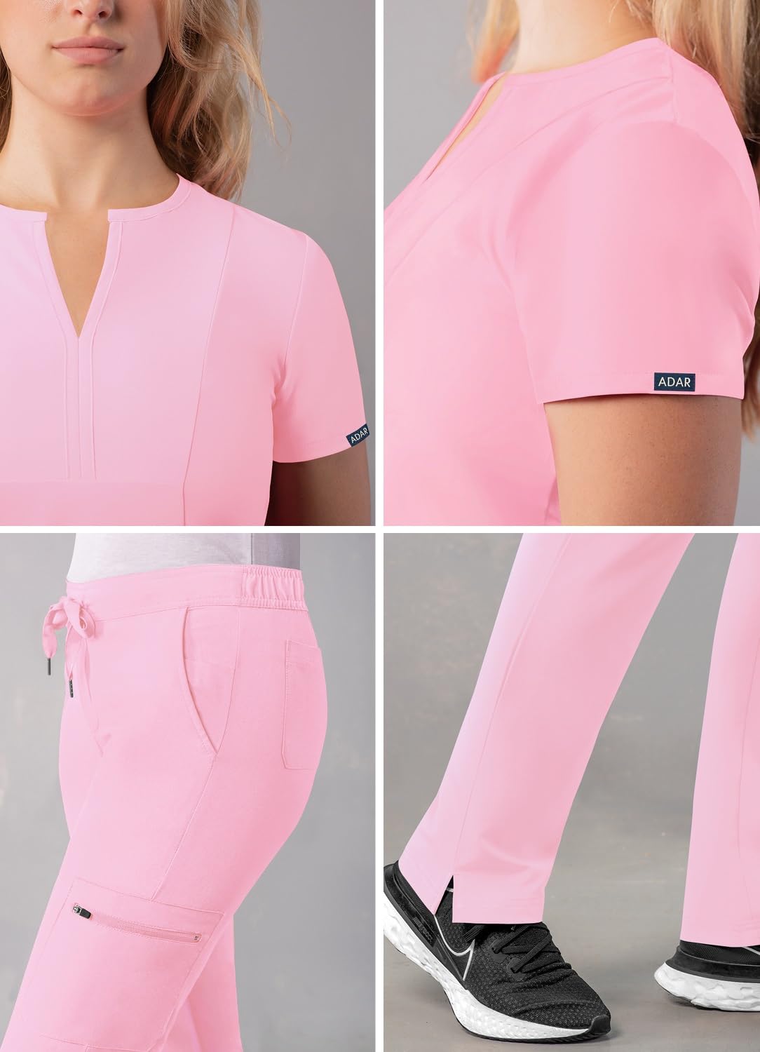 Adar Uniforme médico para mujer Top con babero frontal pantalones cargo skinny