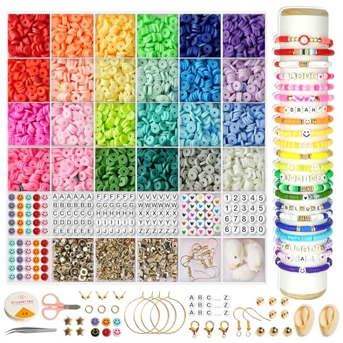 BeadzBoxx 6600+ Pcs Clay Beads Bracelet Making Kit 28 Colours 6mm Clay Bead Set for Teen Girl Gifts Friendship Bracelet Making Kits for Girls Beads for Bracelet Making DIY Crafts Gifts for Teens