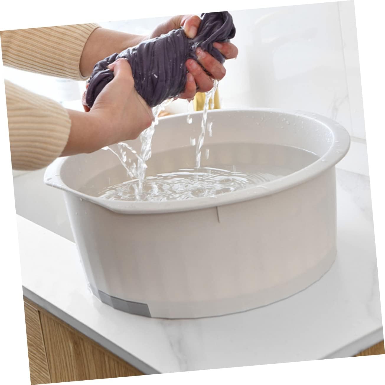 NUOBESTY Thickened Plastic Washbasin with Washboard for Newborn Clothes Hand Washing Multipurpose Washtub for Laundry Face and Foot Cleaning Lightweight Household Basin for Care