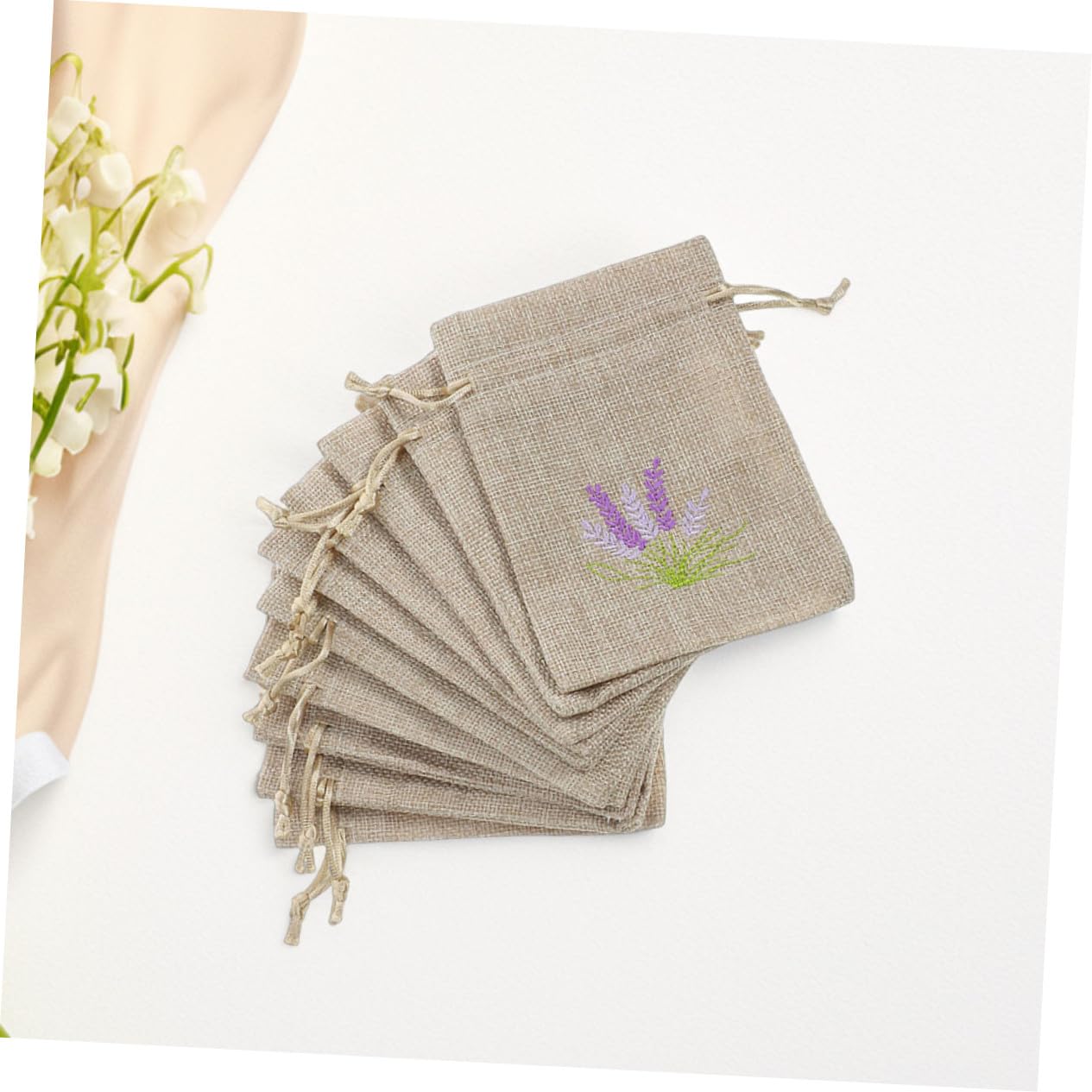 HOODANCOS 22 Sacchetti in Iuta Chiusura a Cordoncino Ricamati Motivo Lavanda, Eleganti e Versatili per Conservare Piccoli Oggetti e Gioielli in Casa come Regalo