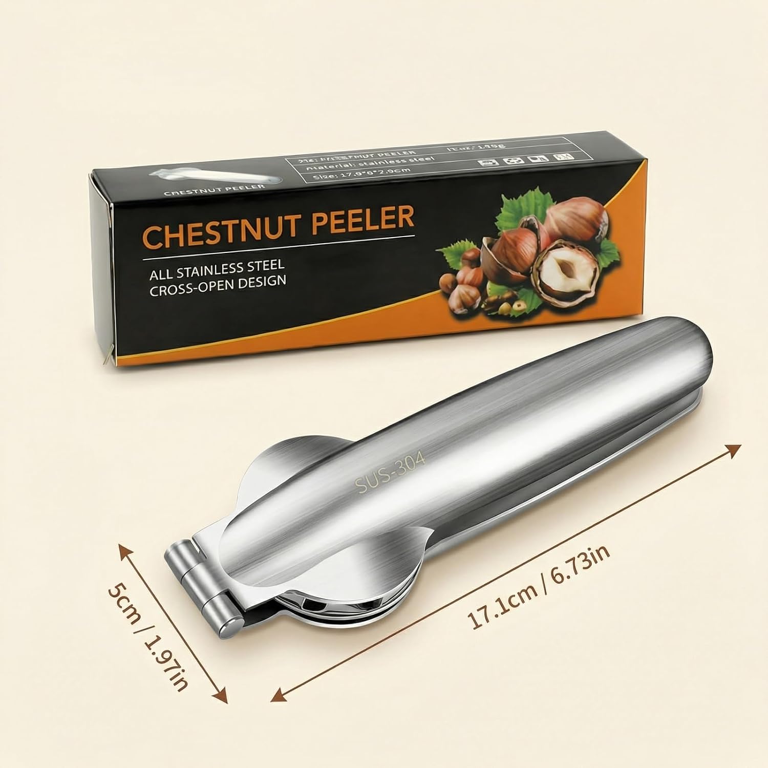 Stainless Steel Nut Cracker Tool, 304 Chestnut Cutter & Slitter for Easy Peeling, Multipurpose Walnut and Pecan Opener, Kitchen Gadget for All Nuts (6.7 Inch)