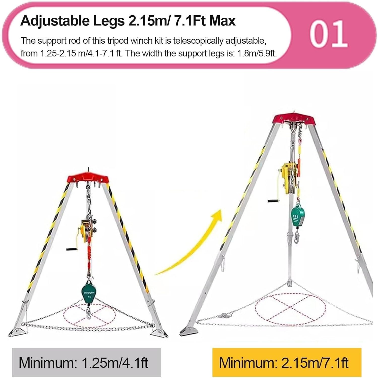 Fall Arrest and Rescue System Emergency Lifting and Rescue Equipment, Aluminum Confined Space Tripod Kit with Fall Arrest Harness for Construction and Industrial Use(1800lbs/816kg Winch)