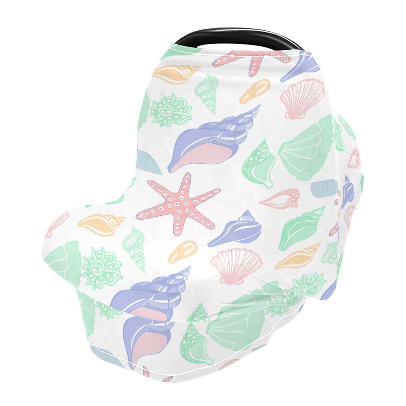 Bulletgxll Colorful Seashells Car Seat Covers for Babies Breathable Nursing Breastfeeding Cover Multi-Use Infant Carseat Canopy and Stroller Cover for Boys Girls