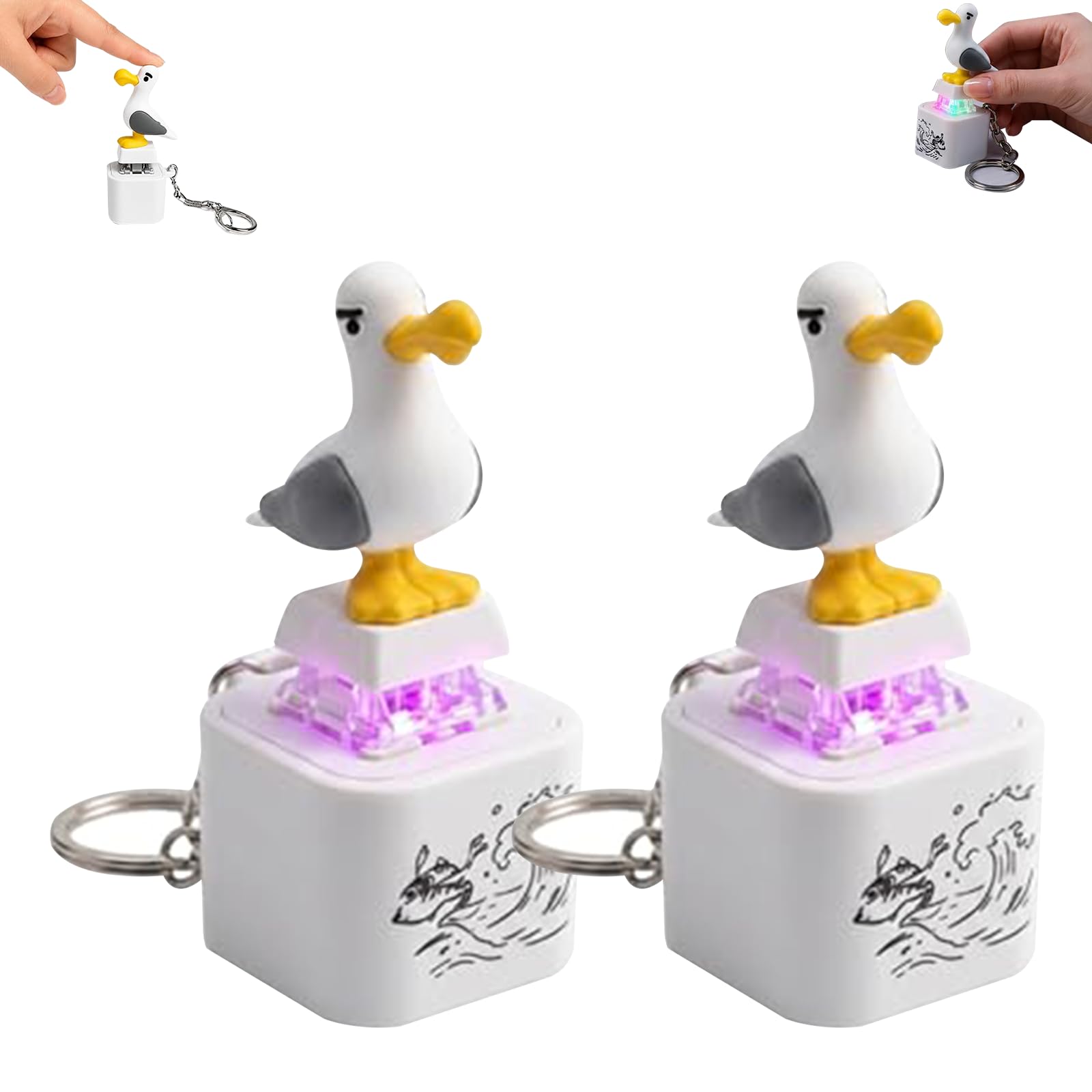 Seagull Sound Button Keychain, Seagull Keyring, Rechargeable Clicker Fidget Toy With Real Sound & Led Light, Funny Interactive Keyboard Stress Relief Toy For Adults (2 PC)
