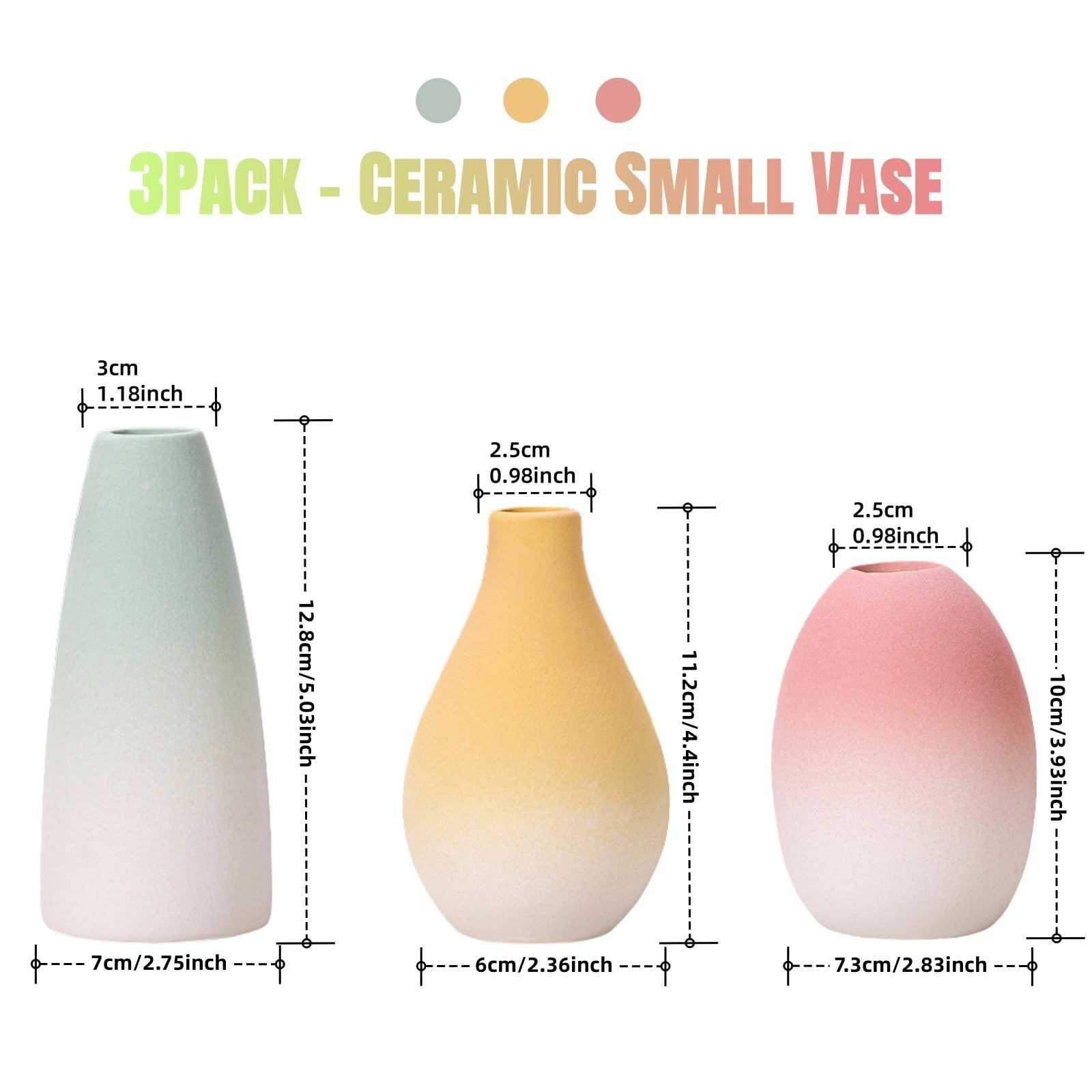 Ceramic vase Set-3 Small Flower vases for Decor Ceramic Bud Vase Set, Home Decorative Vase - Image 2