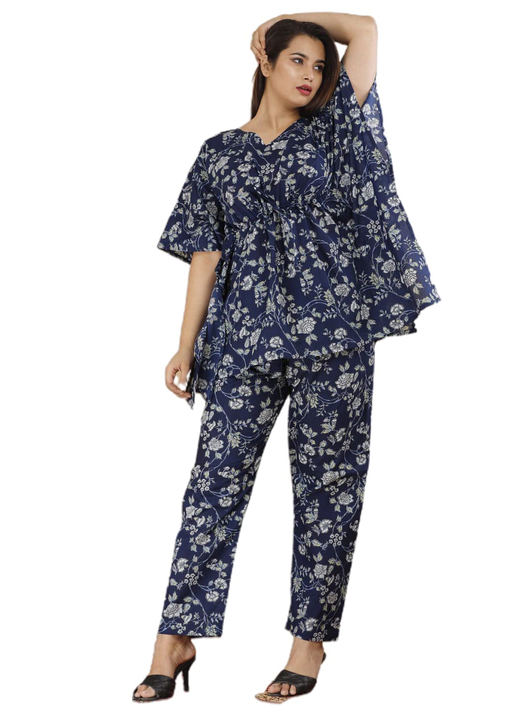 Womens Casual Trendy Pure Cotton Floral Printed Kaftan Pant Set-picture-29