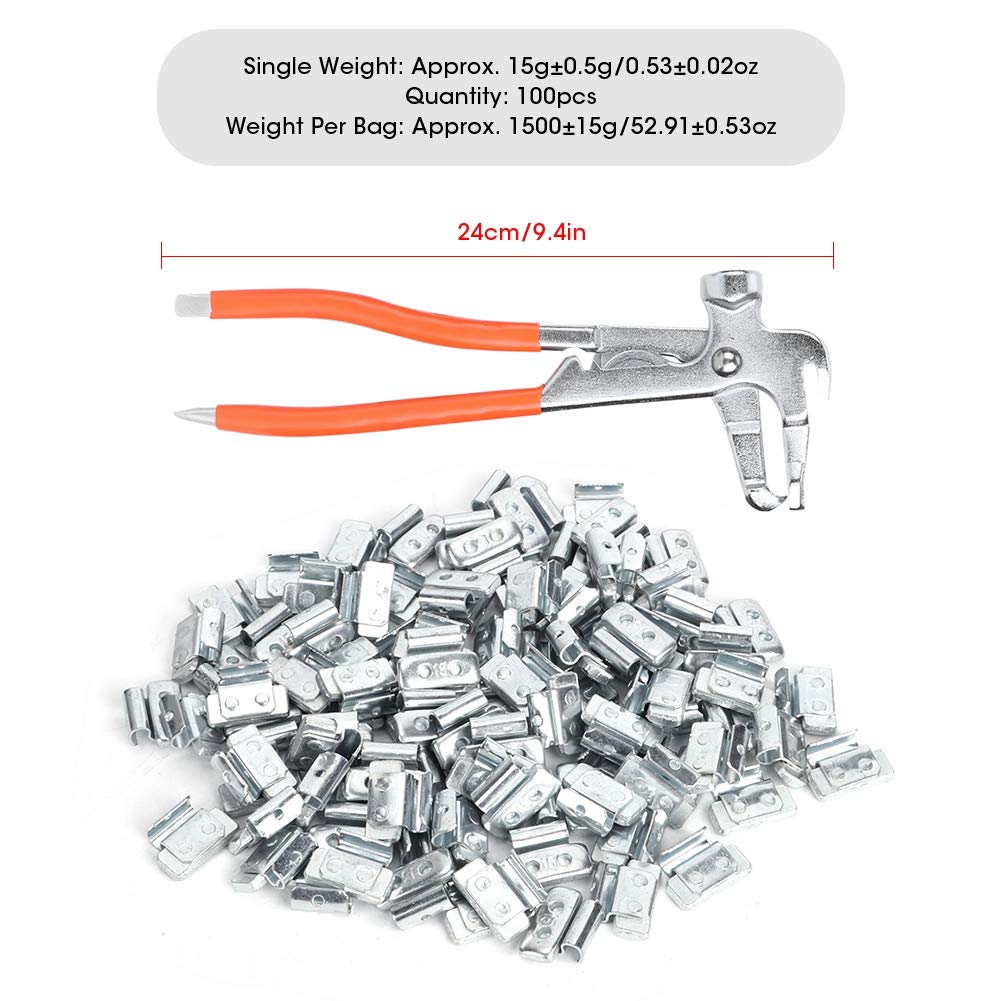 CHICIRIS 15g Obciążniki do kół w Stylu P Klipsowe Ciężarki do Wyważania ze Stopu Aluminium 100 Sztuk ze Szczypcami Wyważania 24 Cm kół Stalowych 17 Cali Samochody Osobowe Lekkie Ciężarówki
