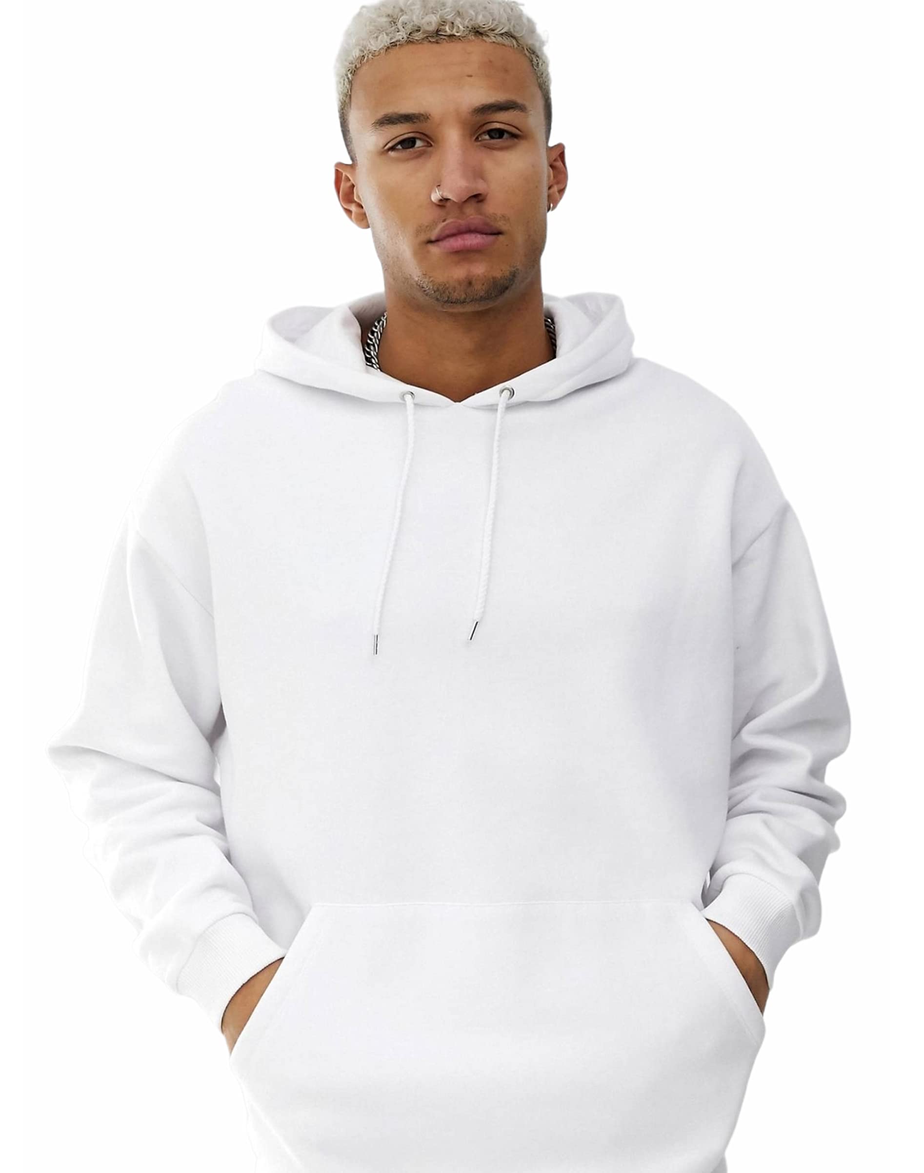 BE SAVAGE Basic Men's Cotton Hoodie,HDM White_3XL