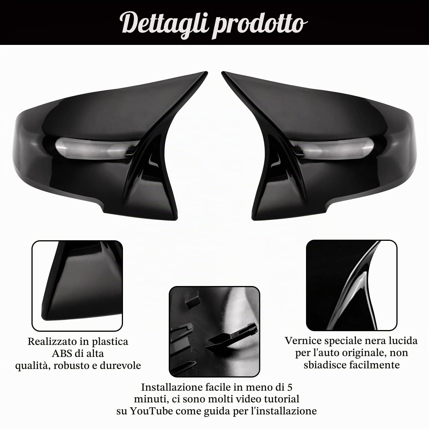 Coprini Specchietti Retrovisori Per Auto, ABS Plastic Specchio Laterale Coperchio di Copertura Compatibile con BMW F20 F21 F22 F23 F30 F31 F32 F33 F36 X1 E84 I3 M2 F87, Nero Lucido, 1 Paio