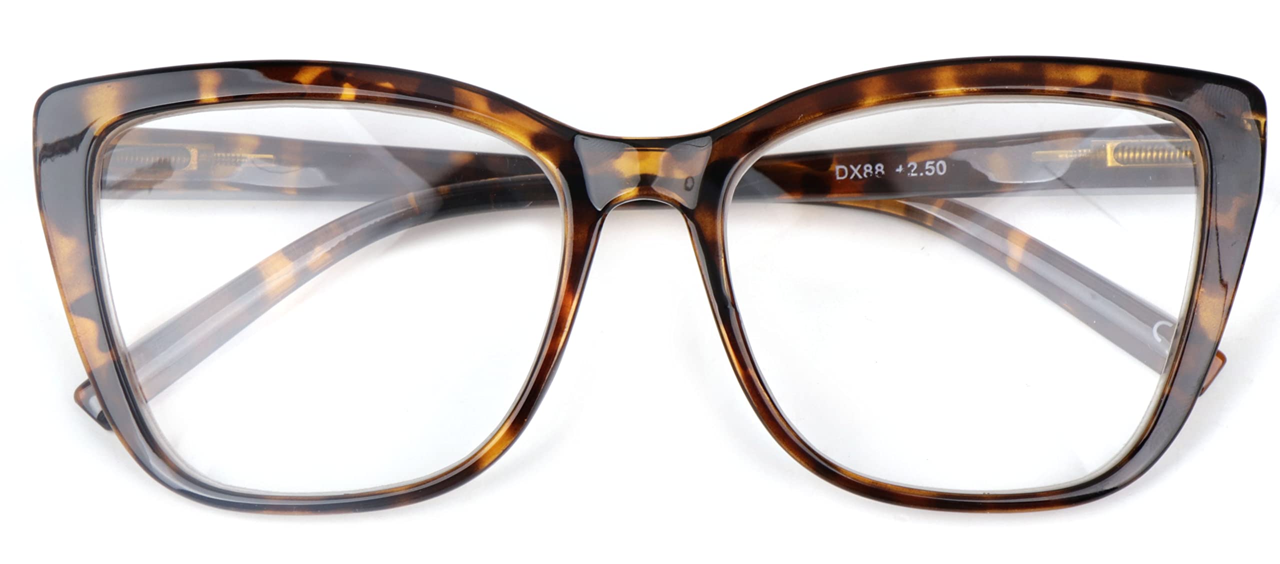Fads & Fashions Women's Tortoise Cat Eye Funky Retro Reading Glasses With Spring Hinges Dx88 (, 2.5, X)