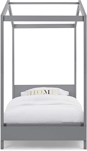 Miniatura 4 de Delta Children Poppy House - Cama individual de madera, cama con plataforma, no necesita somier, color gris Gris,Biege suave