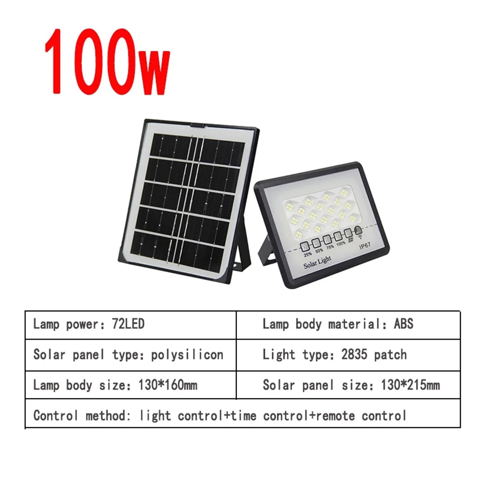Lampa solarna zewnętrzna, Zewnętrzny reflektor solarny IP67 Wodoodporny Solar Light LED Energooszczędny Zdalnego Sterowania Wysoka Jasność Oświetlenie Ogrodowe Dziedziniec(100W)