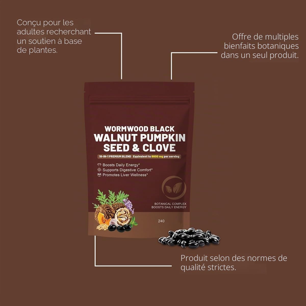 Absinthe Noyer Noir Clou de Girofle—Soutien à la vitalité│Convient aux hommes et aux femmes│240 unités,1pcs