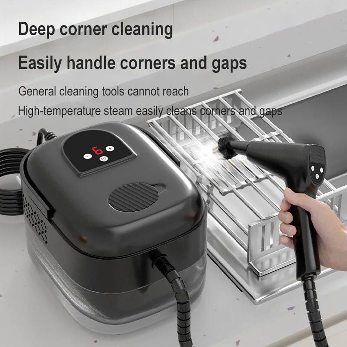 Przenośny parowiec o mocy 2500 W z 6-stopniowym podwójnym sterowaniem i inteligentnym wyświetlaczem, wysokotemperaturowy parowiec pod ciśnieniem ze zbiornikiem(Black)