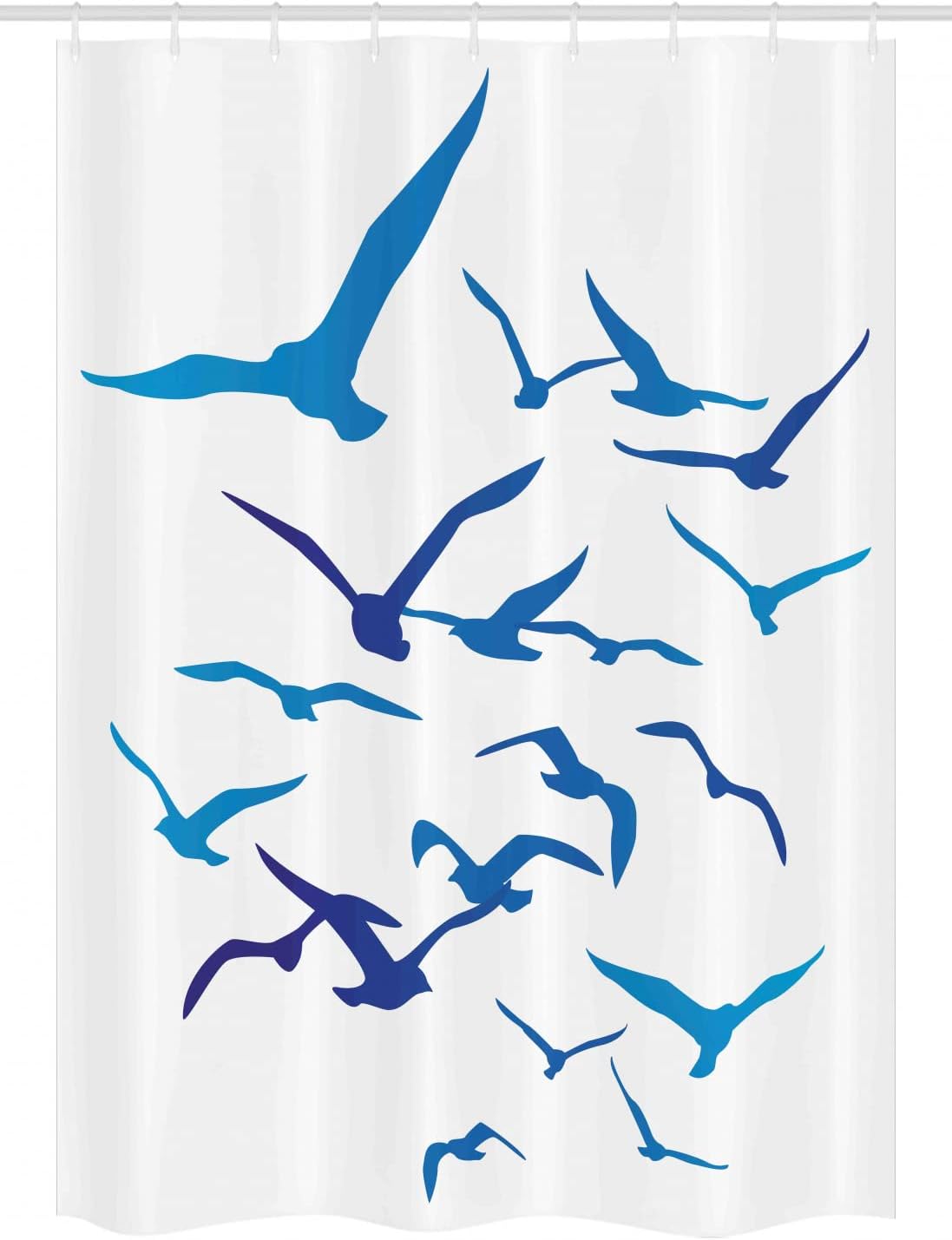 Ambesonne Seagulls Stall Shower Curtain, Birds Silhouettes Pigeon Dove Crow Freedom Ornate Wild Nature Flap Scene, Fabric Bathroom Decor Set with Hooks, 54" W x 78" L, Blue Navy Blue White