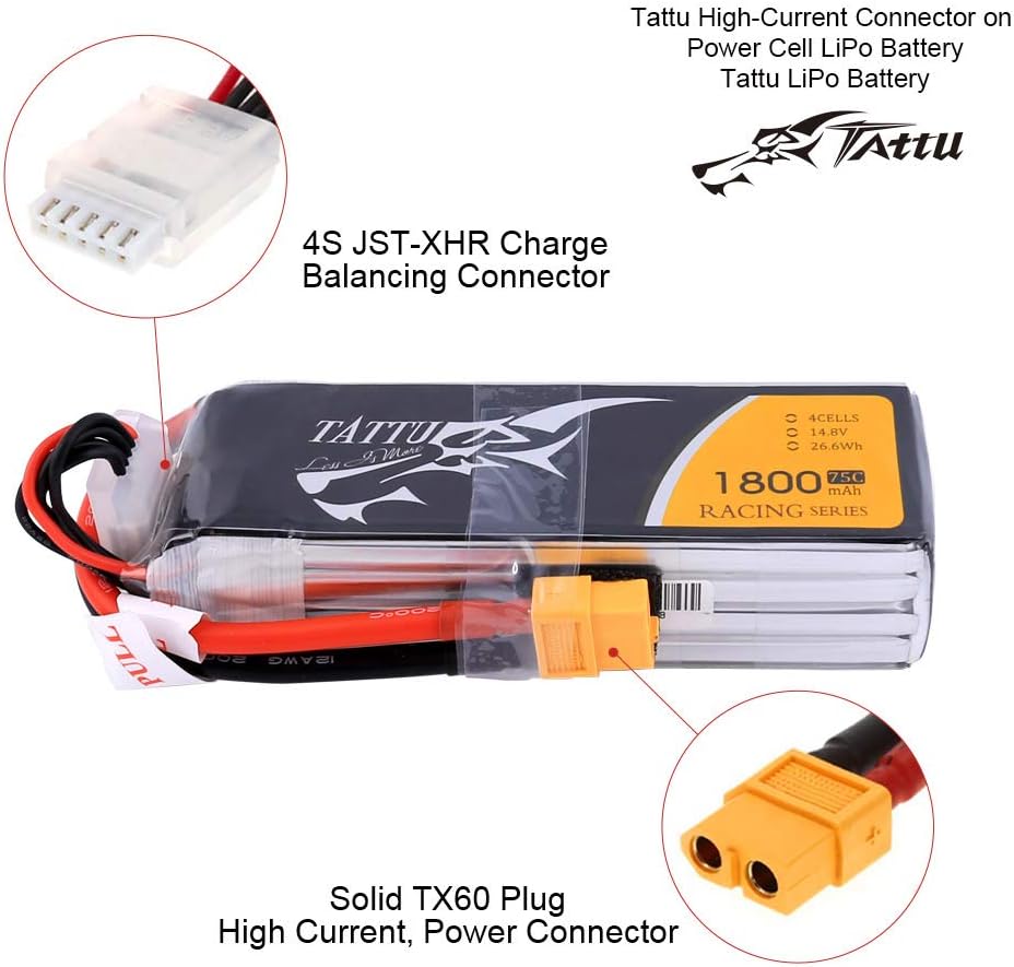 TATTU 4S Lipo Battery 14.8V 1800mAh 4S 75C LiPo Battery Soft Case with XT60 Plug for FPV Racing LRC Freestyle CX Pro Quadcopter Vortex