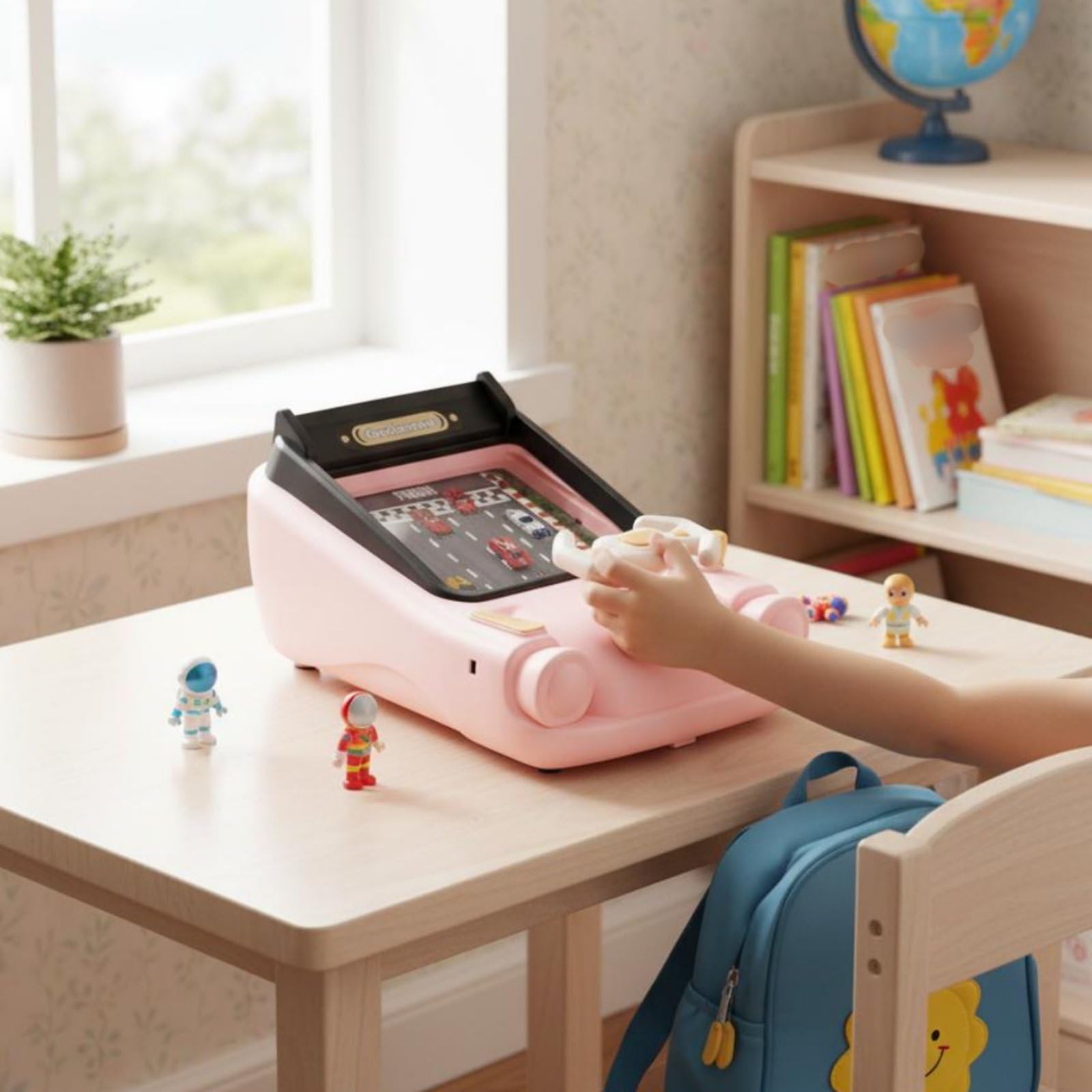 Children Simulator Gioco Interattivo di Guida per Bambini Simulatore con Volante Rotante Cambio E di Percorso Melodie Incluse Adatto per Apprendimento, Blu, Set di Ricarica