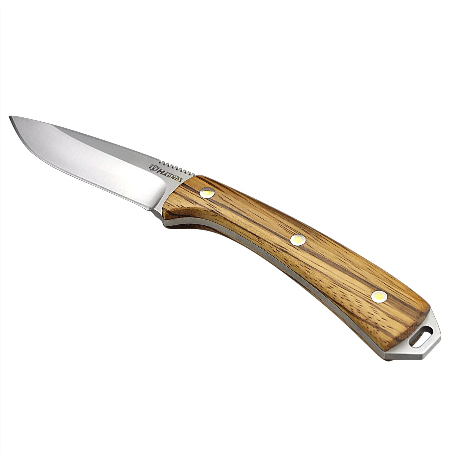 HARNDS Cheetah Coltello a Lama Fissa in Acciaio 8Cr14MoV, Manico in Legno di Zebra con Fodero in Pelle