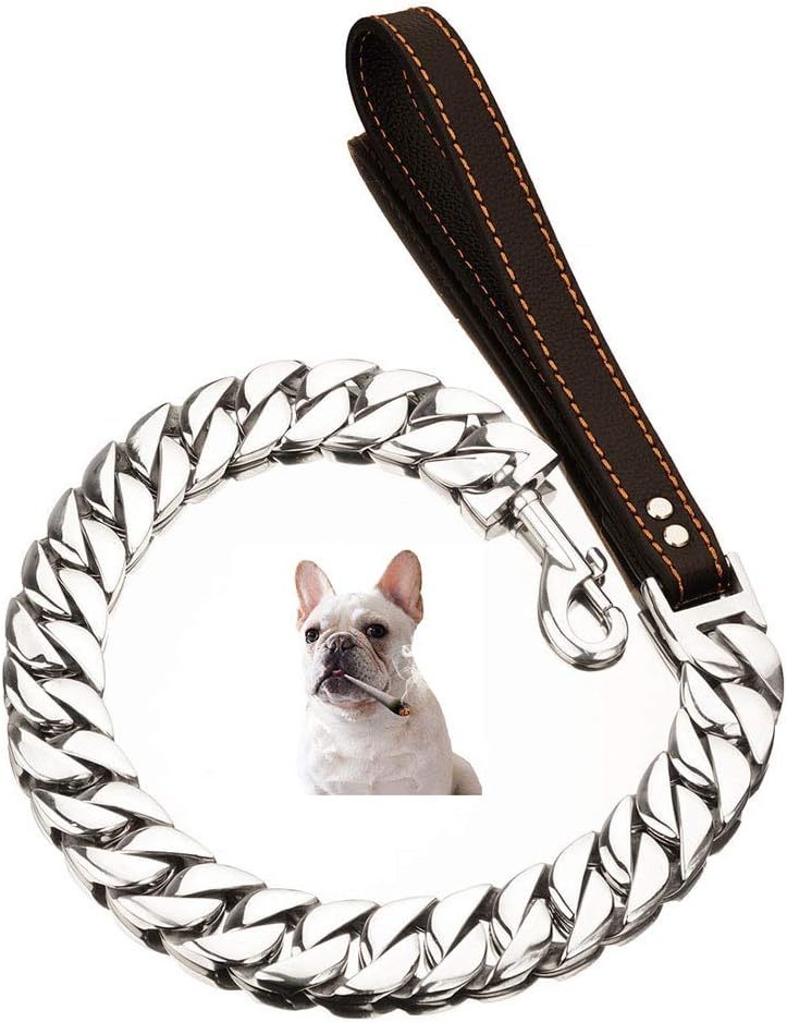 30mm Silver Dog Leash Stainless Steel Chew Proof Cuban