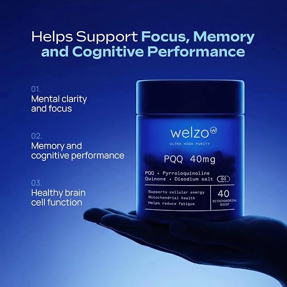 Welzo PQQ 20mg – 99%+ Ultra High Purity Pyrroloquinoline Quinone – Bio-Identical Mitochondrial & Cellular Energy Support – High Potency Antioxidant – 60 Capsules