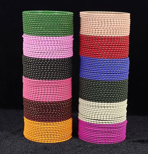 Image of NMII Stylish Multi colour Metal Bangles set for women and Girls with Zari and Cutting Design | Fancy Multicolour Bangles for women | Metal Chudi Set For Women | Women's Bangles