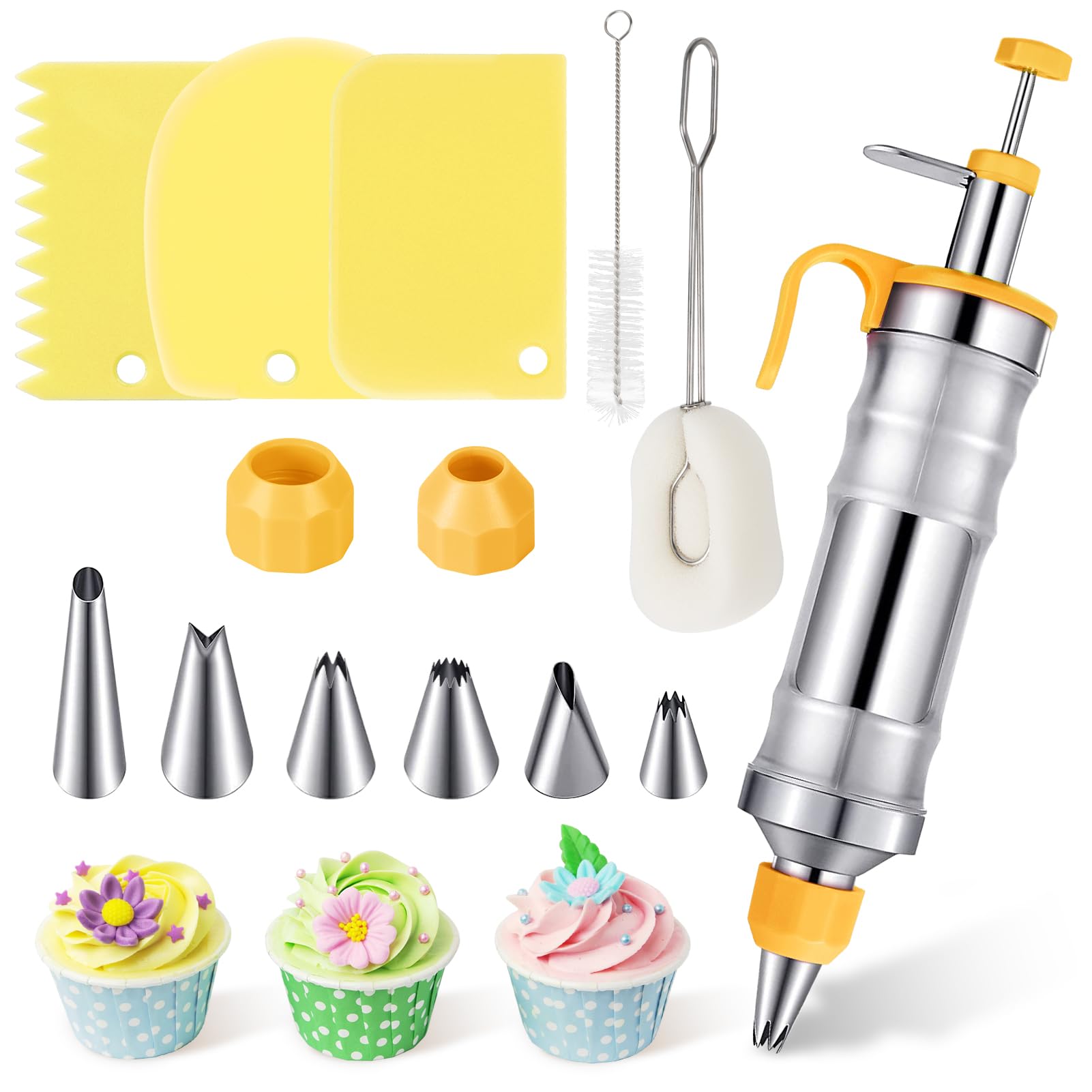 Ensemble de seringues décoratives pour dessert jaune de haute précision géométrique