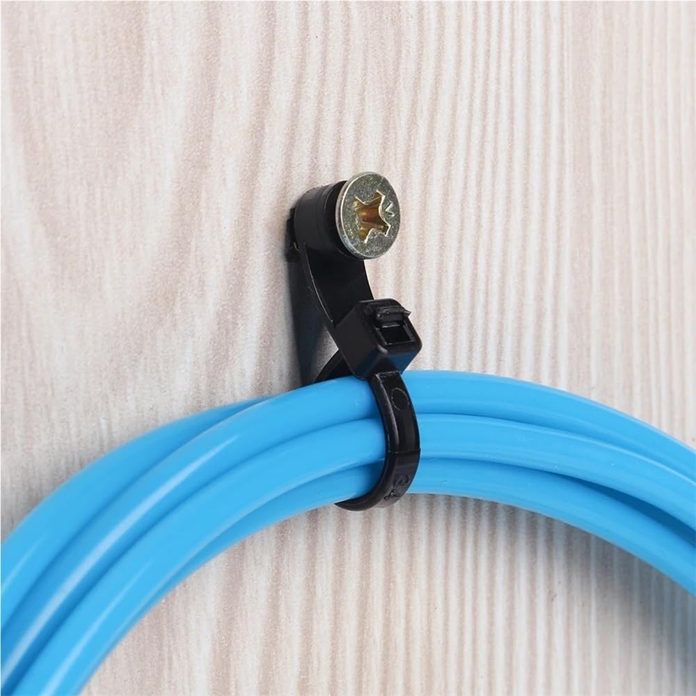 100 fascette stringicavo fisse, in nylon, autobloccanti, con foro per viti, organizer (5 x 200 mm)