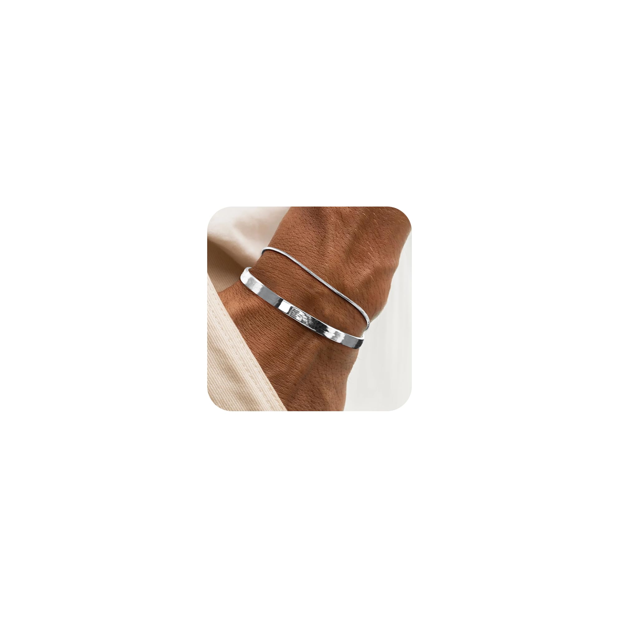 MoodearStackable Bracelets for Men - Dainty 925 Sterling Silver/14K Gold Plated Cuff Snake Box Cuban Link Chain Bangle Bracelet Set Mens Jewelry